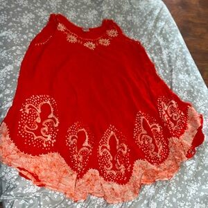 🥶SHORELINE BEACH DRESS 🔵SIZE FITS ALL💙ORANGE WITH WHITE DESIGNS DRESS